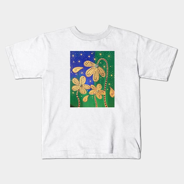 Gold Flowers Kids T-Shirt by Laughing Cat Designs